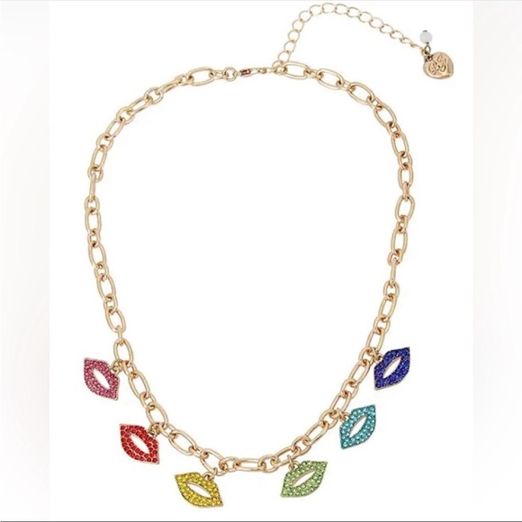 NEW Betsey Johnson Rainbow Lips Charm Necklace - Picture 1 of 2
